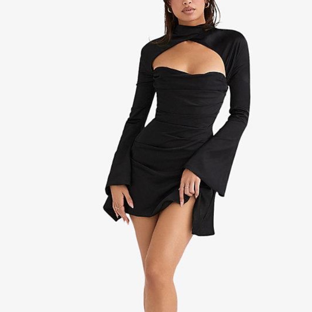 TOIRA BLACK DRAPED CORSET DRESS - Picture 2 of 4